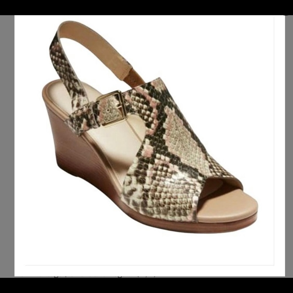 Brand New w/ box Cole Haan Python Leather open toe wedge sandal size 8.5